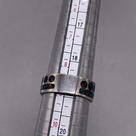 925 Sterling Silver Band Ring Gemstone Chips Inlay Size 8.75 - Picture 6 of 6